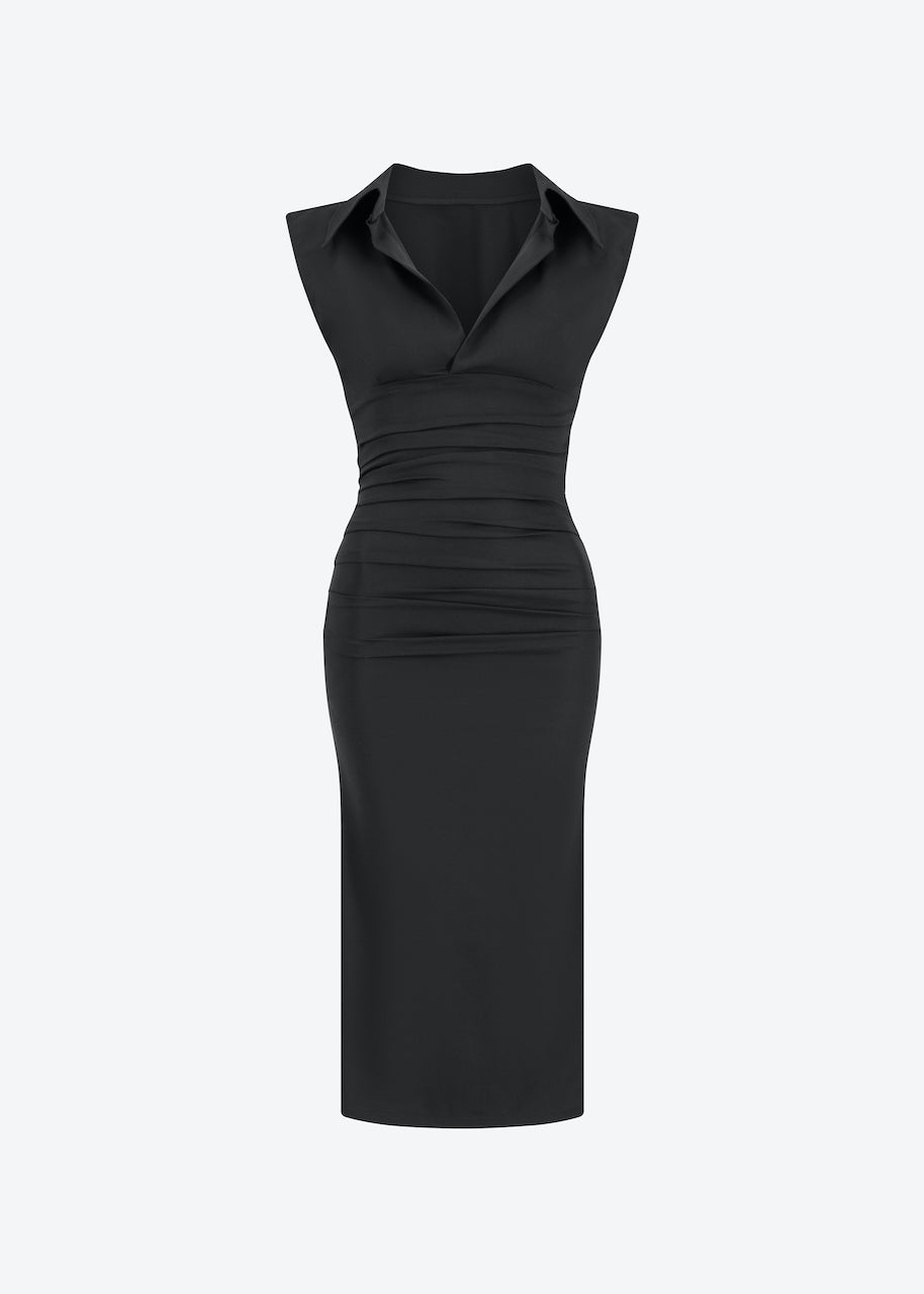 Ruched midi dress in black