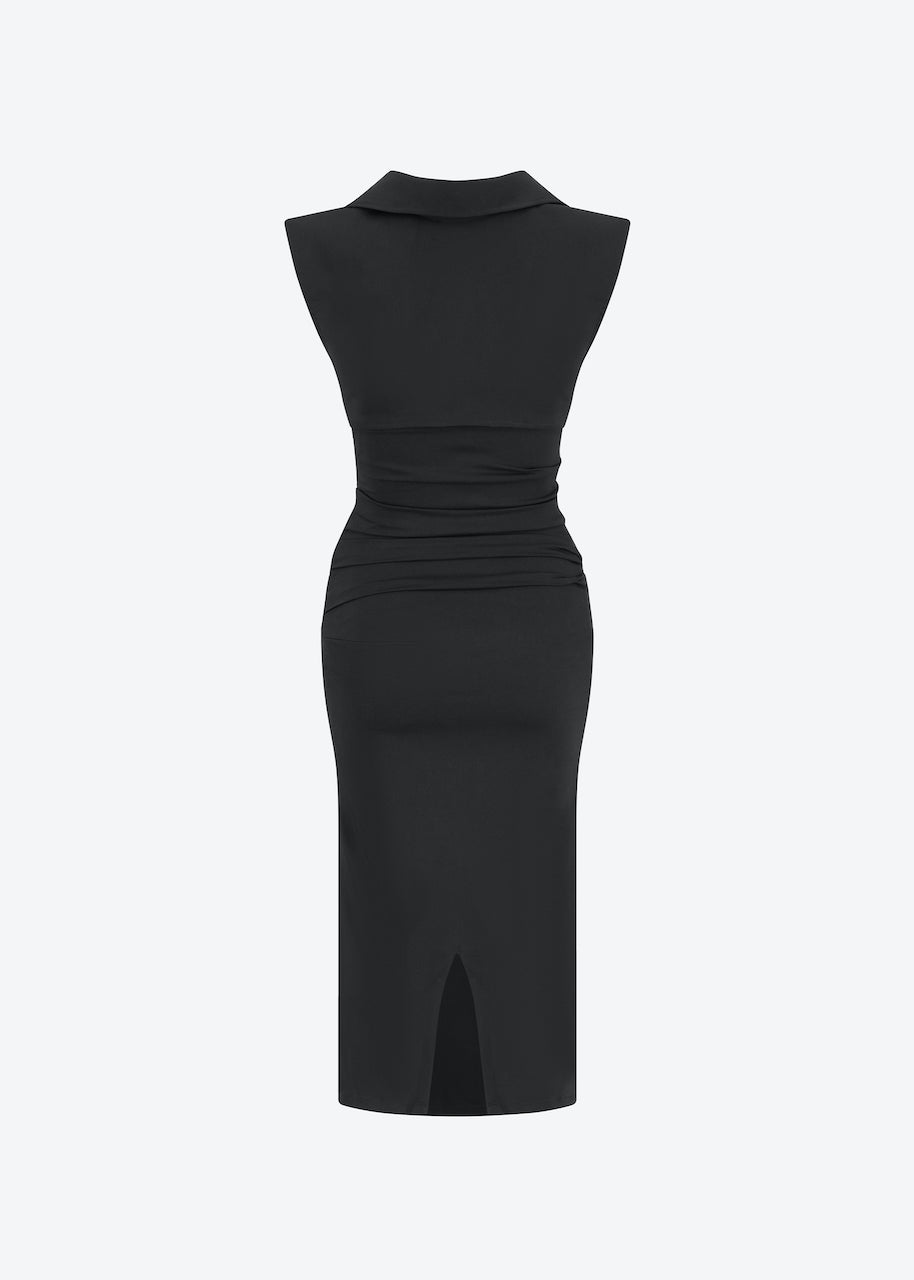 Ruched midi dress in black