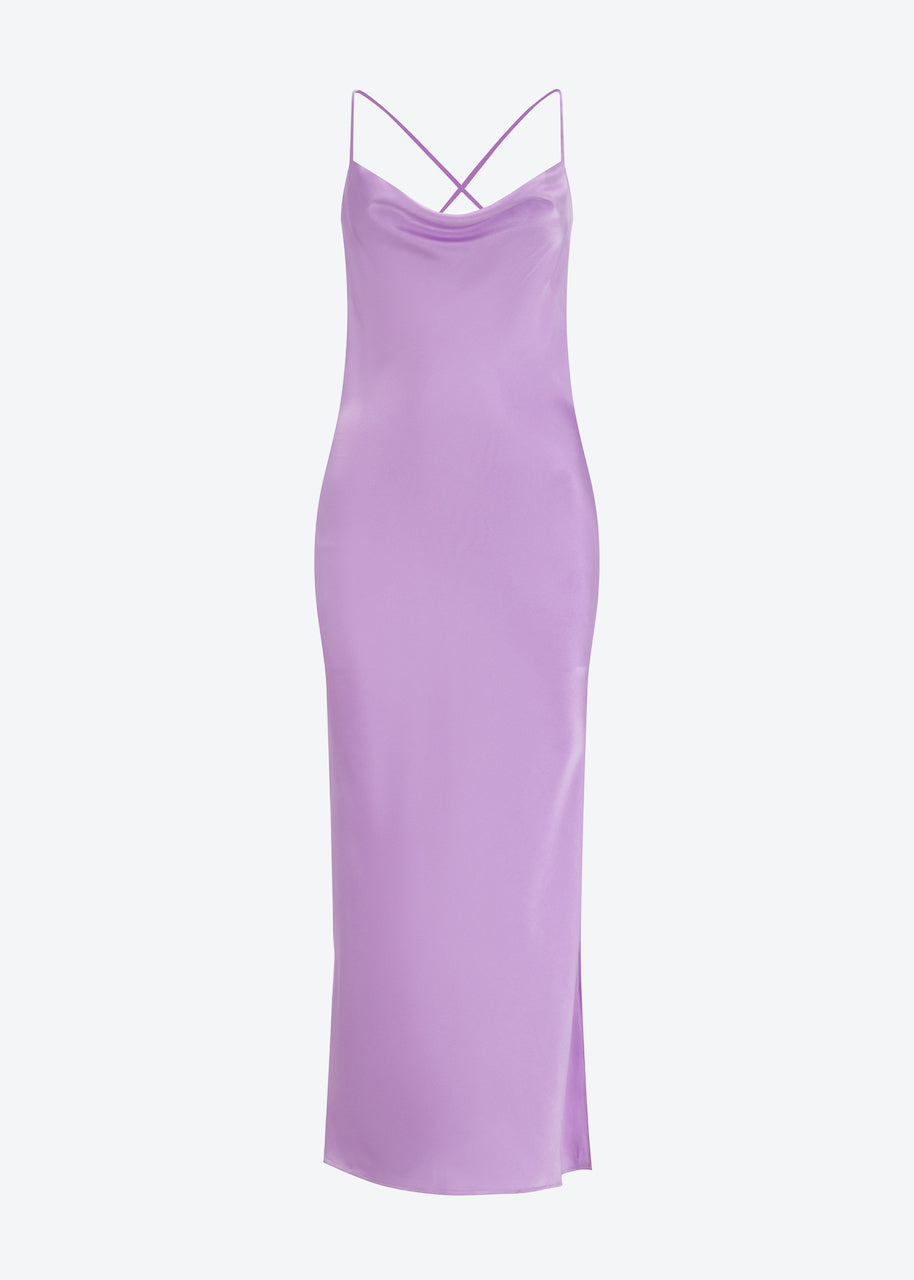 Silk slip dress in lilac