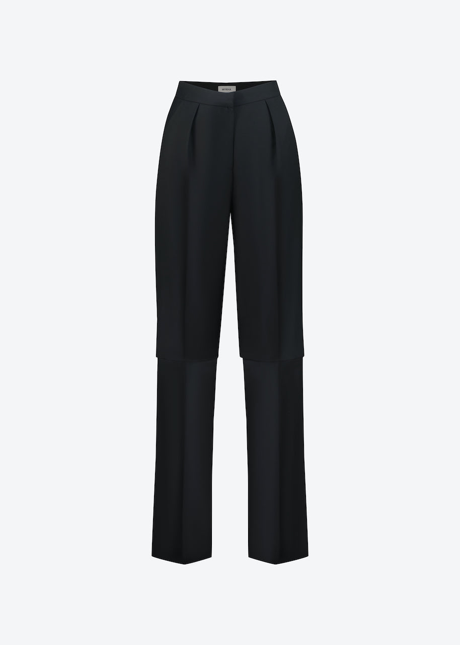 High-waist double-layer pants in black