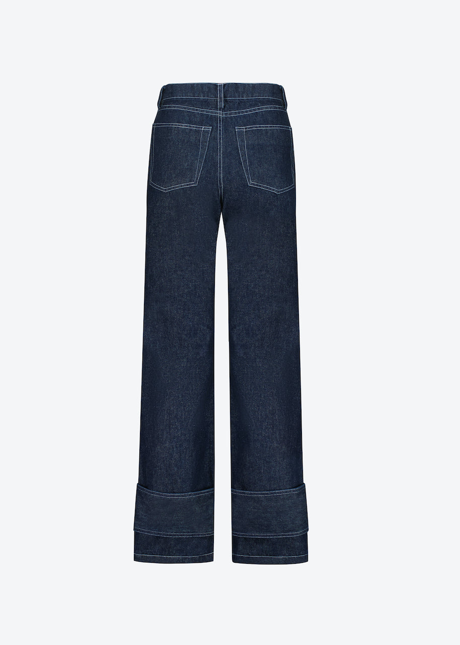 Wide-leg denim pants in dark blue