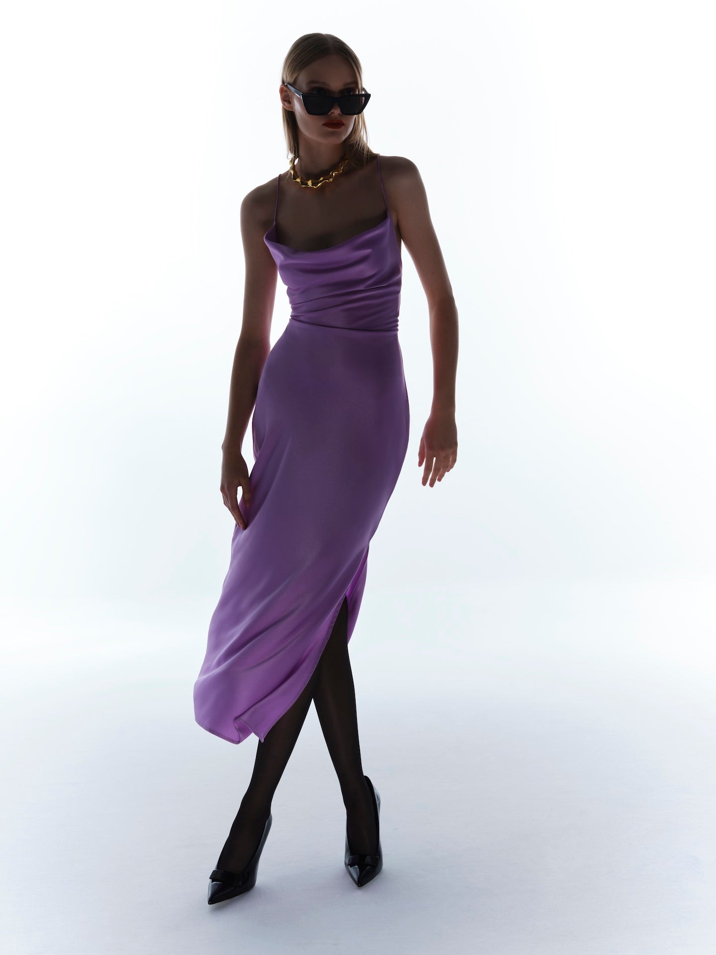 Silk slip dress in lilac
