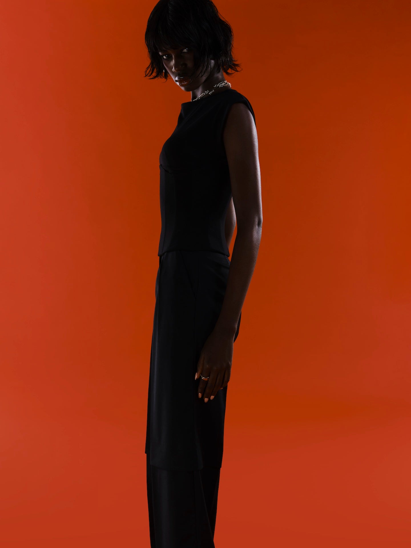 High-waist double-layer pants in black
