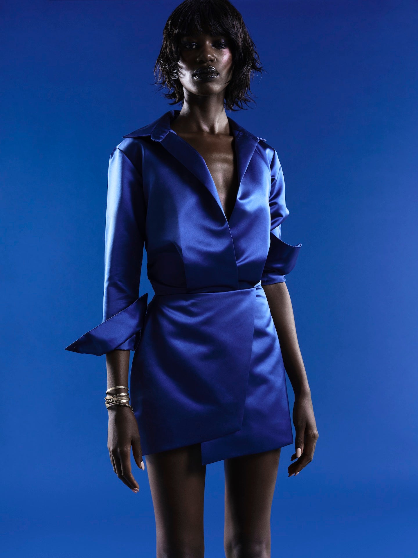 Shirt dress in cobalt blue
