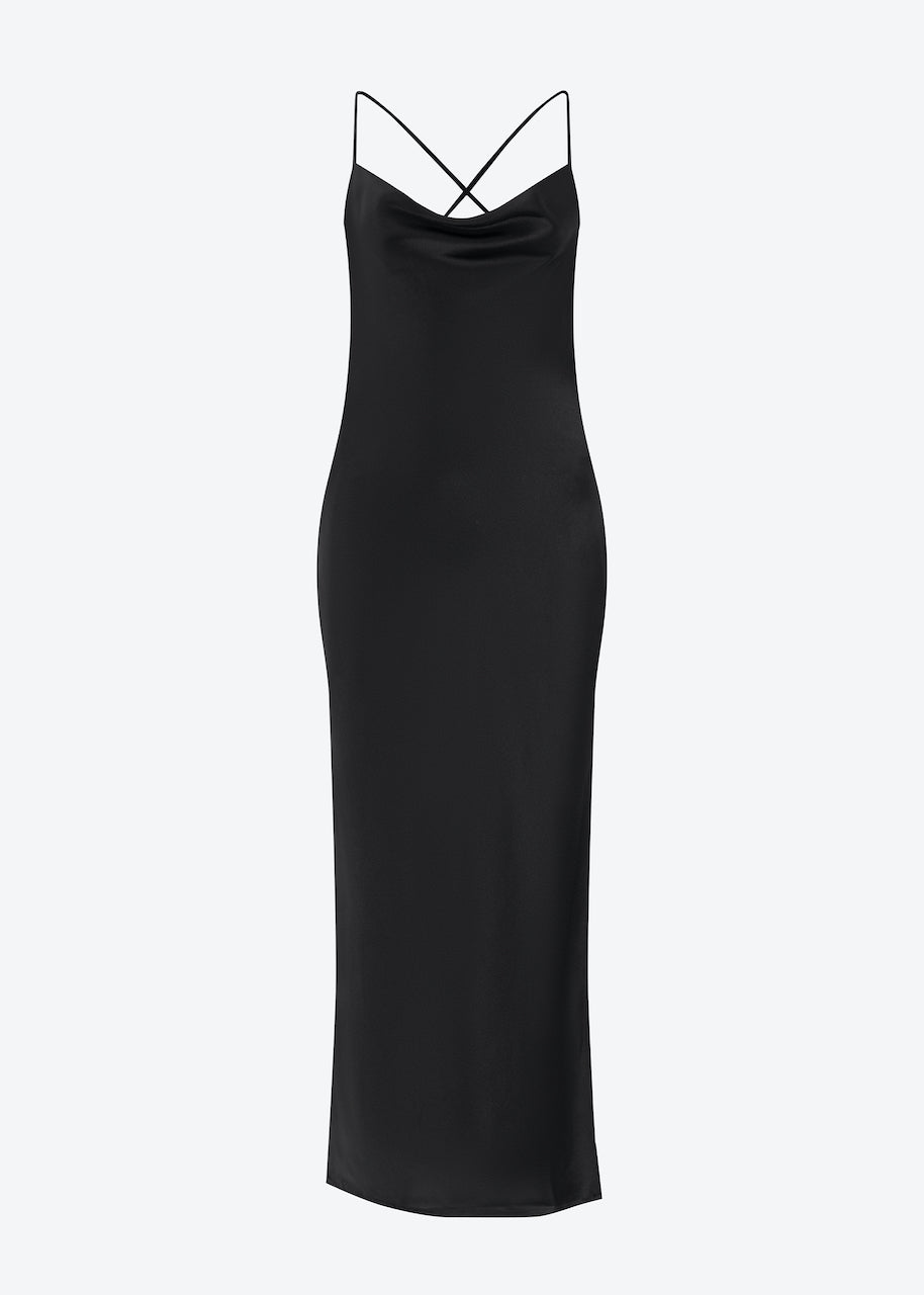 Silk slip dress in black