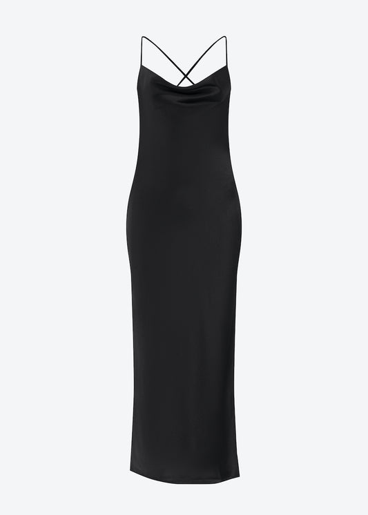 Silk slip dress in black