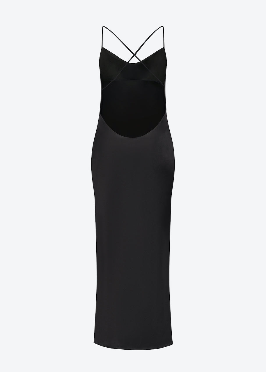 Silk slip dress in black