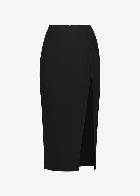 High waist slit midi skirt in black