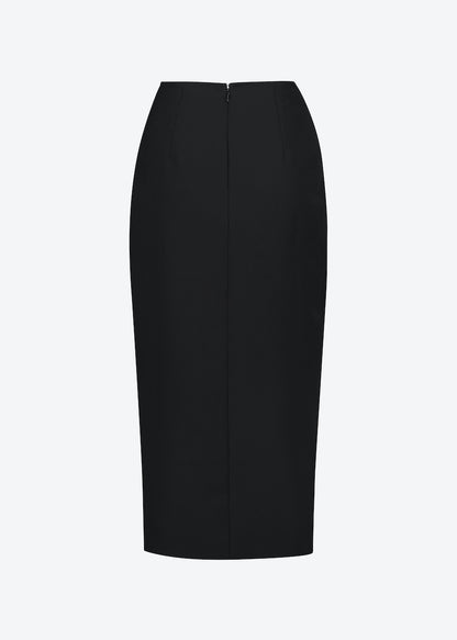 High waist slit midi skirt in black